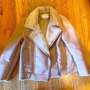 Zara Girls pink faux leather faux fur moto jacket. Sz 13/14